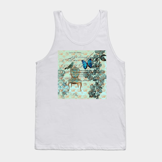 dark academia cottage chic scripts butterfly mint bird botanical Tank Top by Tina